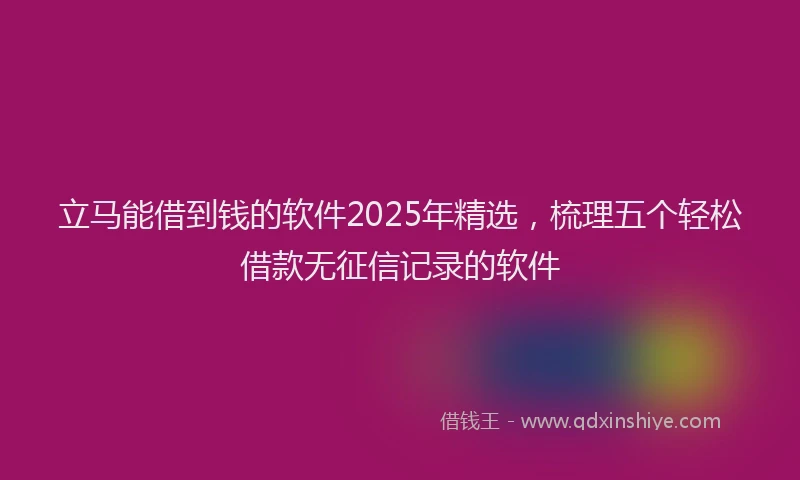 立马能借到钱的软件2025年精选，梳理五个轻松借款无征信记录的软件