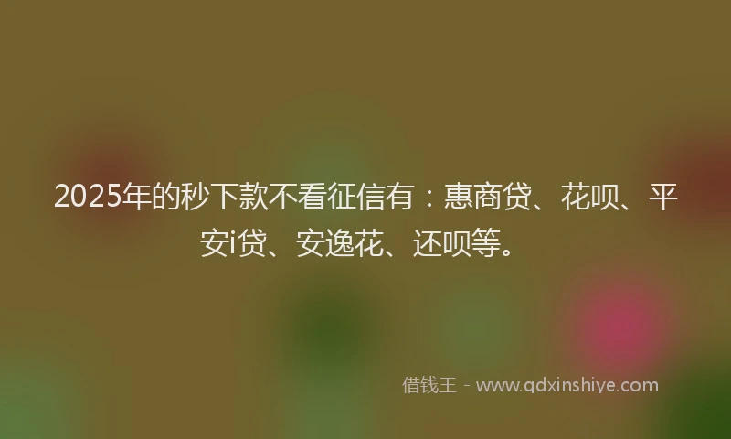 2025年的秒下款不看征信有：惠商贷、花呗、平安i贷、安逸花、还呗等。