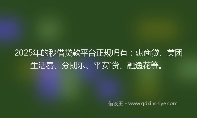 2025年的秒借贷款平台正规吗有：惠商贷、美团生活费、分期乐、平安i贷、融逸花等。