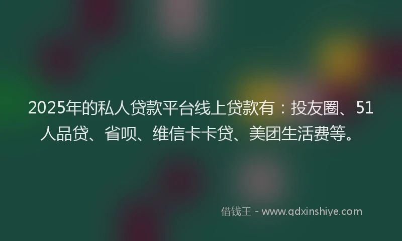 2025年的私人贷款平台线上贷款有：投友圈、51人品贷、省呗、维信卡卡贷、美团生活费等。