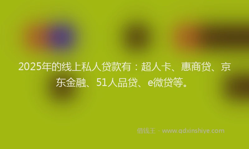 2025年的线上私人贷款有：超人卡、惠商贷、京东金融、51人品贷、e微贷等。