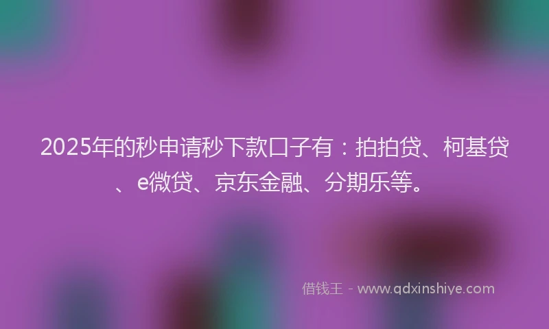 2025年的秒申请秒下款口子有：拍拍贷、柯基贷、e微贷、京东金融、分期乐等。