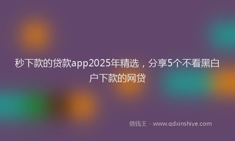 秒下款的贷款app2025年精选，分享5个不看黑白户下款的网贷