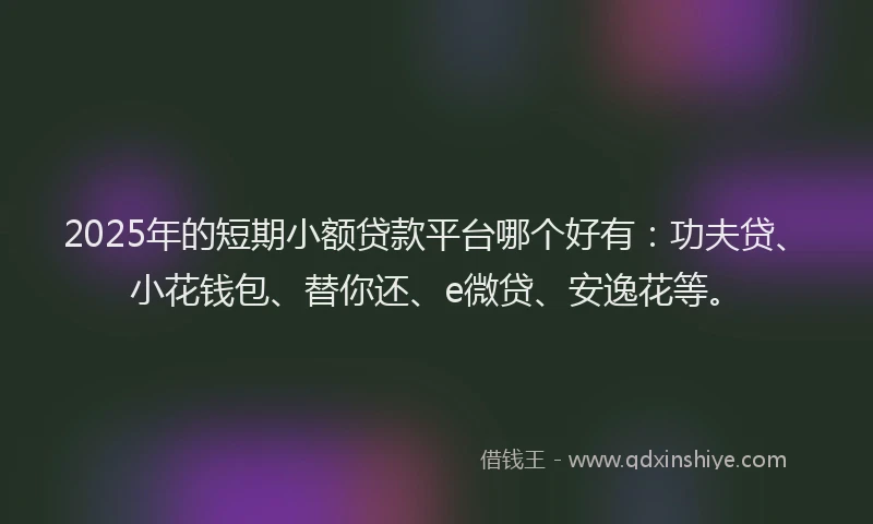 2025年的短期小额贷款平台哪个好有：功夫贷、小花钱包、替你还、e微贷、安逸花等。