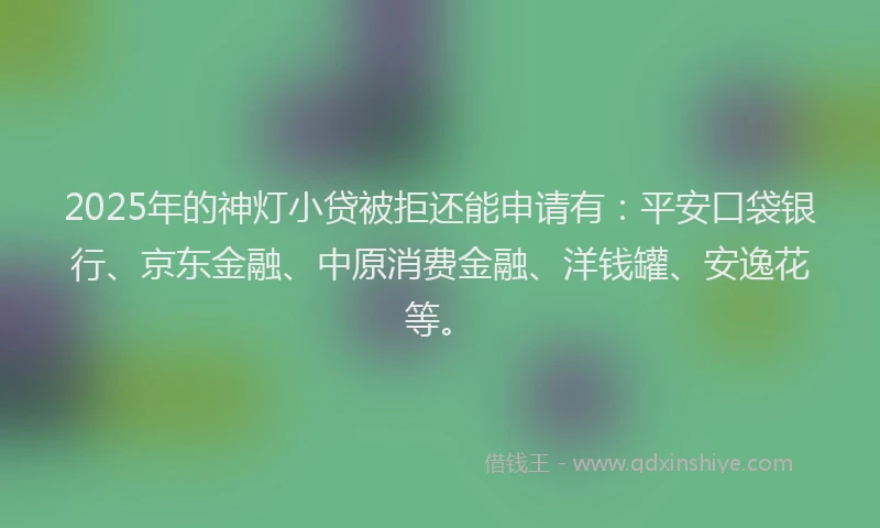 2025年的神灯小贷被拒还能申请有：平安口袋银行、京东金融、中原消费金融、洋钱罐、安逸花等。