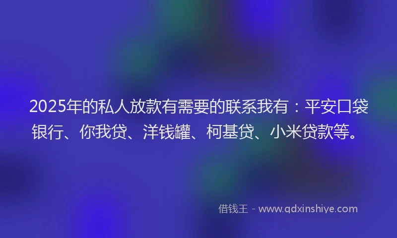 2025年的私人放款有需要的联系我有：平安口袋银行、你我贷、洋钱罐、柯基贷、小米贷款等。