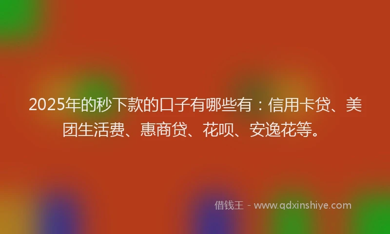 2025年的秒下款的口子有哪些有：信用卡贷、美团生活费、惠商贷、花呗、安逸花等。
