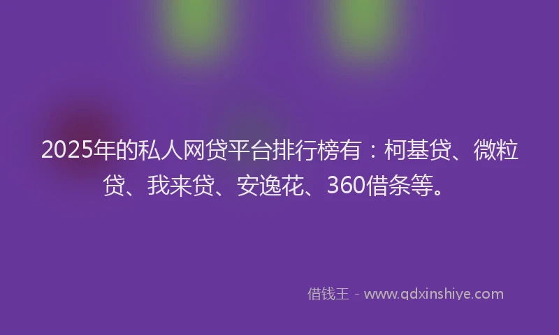 2025年的私人网贷平台排行榜有：柯基贷、微粒贷、我来贷、安逸花、360借条等。