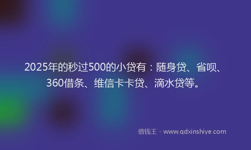 2025年的秒过500的小贷有：随身贷、省呗、360借条、维信卡卡贷、滴水贷等。