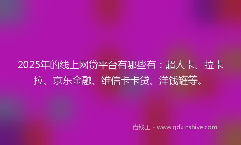 2025年的线上网贷平台有哪些有：超人卡、拉卡拉、京东金融、维信卡卡贷、洋钱罐等。