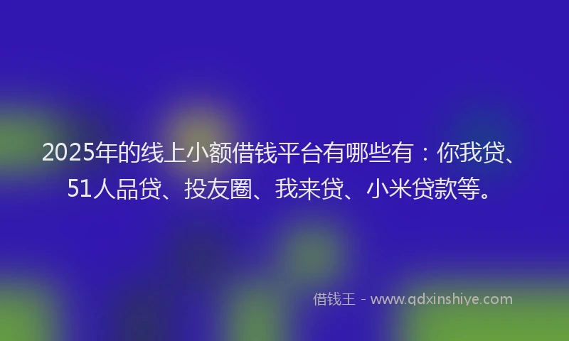 2025年的线上小额借钱平台有哪些有：你我贷、51人品贷、投友圈、我来贷、小米贷款等。