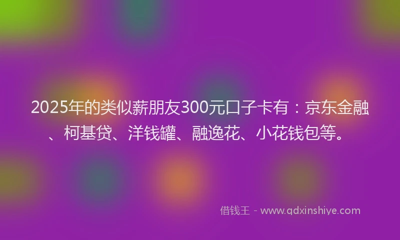 2025年的类似薪朋友300元口子卡有：京东金融、柯基贷、洋钱罐、融逸花、小花钱包等。