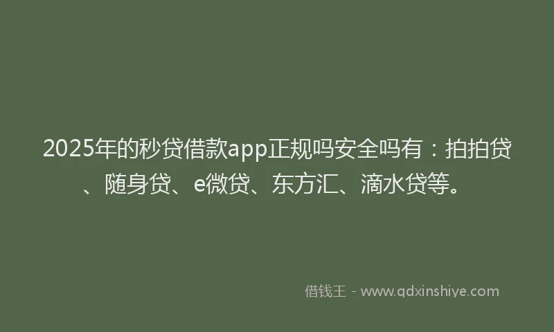2025年的秒贷借款app正规吗安全吗有：拍拍贷、随身贷、e微贷、东方汇、滴水贷等。