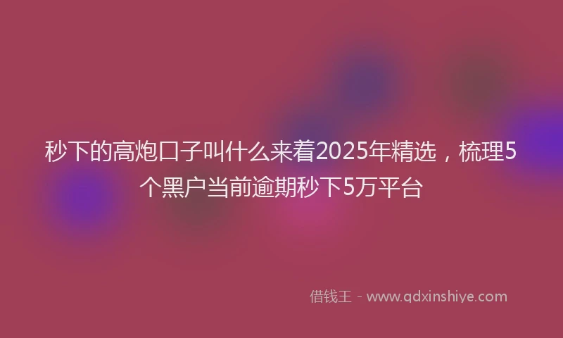 秒下的高炮口子叫什么来着2025年精选，梳理5个黑户当前逾期秒下5万平台