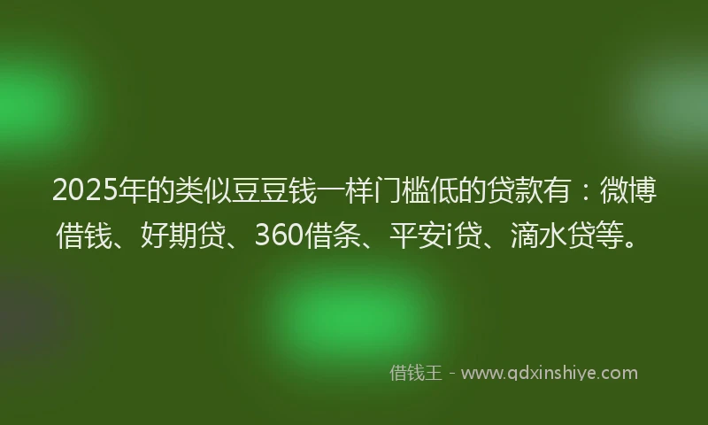 2025年的类似豆豆钱一样门槛低的贷款有：微博借钱、好期贷、360借条、平安i贷、滴水贷等。