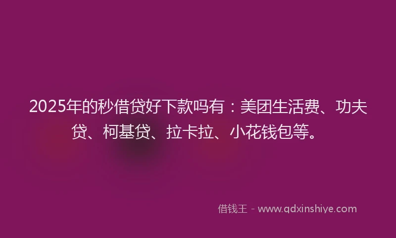 2025年的秒借贷好下款吗有：美团生活费、功夫贷、柯基贷、拉卡拉、小花钱包等。
