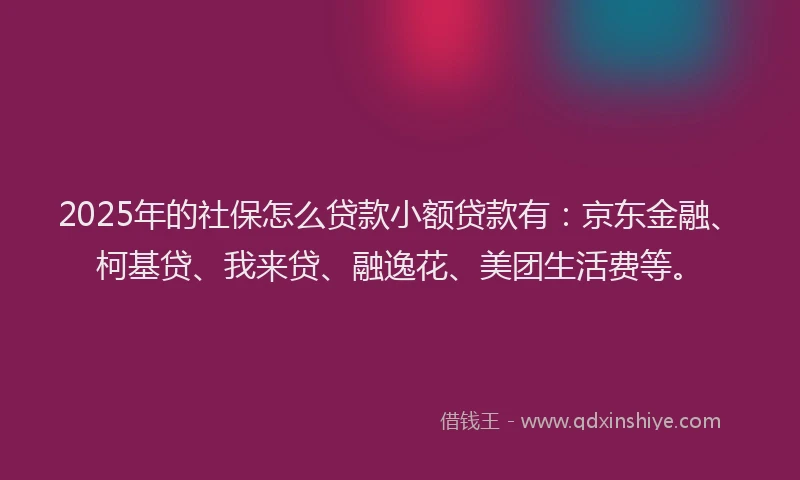 2025年的社保怎么贷款小额贷款有：京东金融、柯基贷、我来贷、融逸花、美团生活费等。