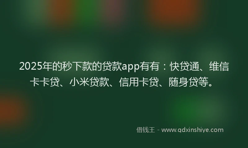 2025年的秒下款的贷款app有有：快贷通、维信卡卡贷、小米贷款、信用卡贷、随身贷等。