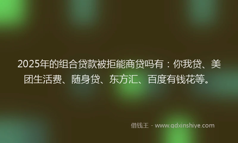 2025年的组合贷款被拒能商贷吗有：你我贷、美团生活费、随身贷、东方汇、百度有钱花等。