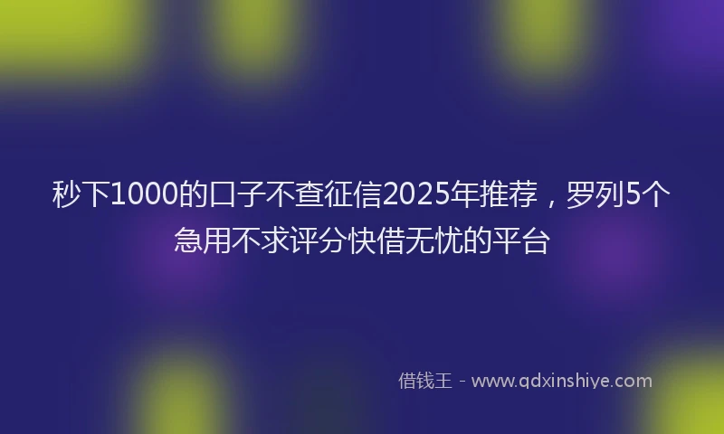 秒下1000的口子不查征信2025年推荐，罗列5个急用不求评分快借无忧的平台