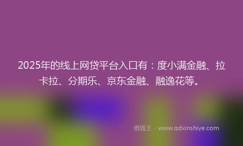 2025年的线上网贷平台入口有：度小满金融、拉卡拉、分期乐、京东金融、融逸花等。