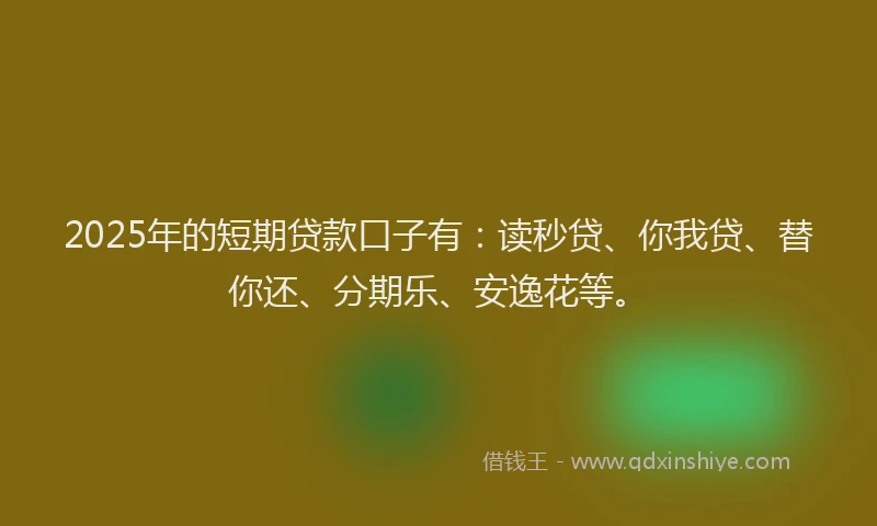 2025年的短期贷款口子有：读秒贷、你我贷、替你还、分期乐、安逸花等。