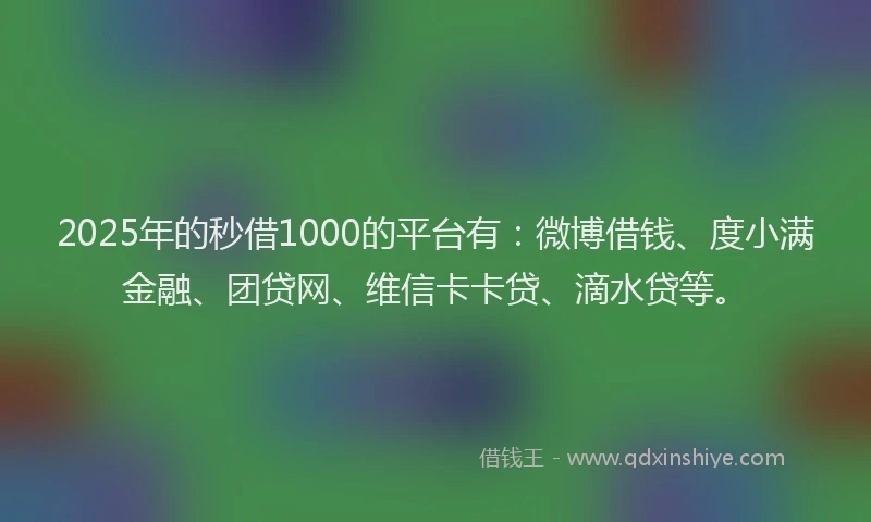 2025年的秒借1000的平台有：微博借钱、度小满金融、团贷网、维信卡卡贷、滴水贷等。