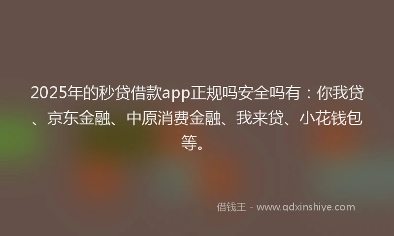2025年的秒贷借款app正规吗安全吗有：你我贷、京东金融、中原消费金融、我来贷、小花钱包等。