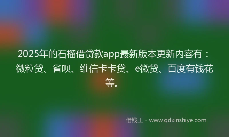 2025年的石榴借贷款app最新版本更新内容有：微粒贷、省呗、维信卡卡贷、e微贷、百度有钱花等。