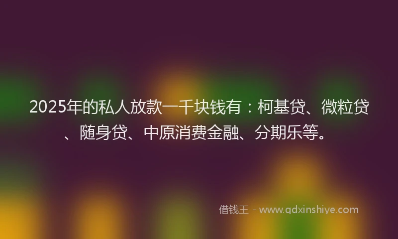 2025年的私人放款一千块钱有：柯基贷、微粒贷、随身贷、中原消费金融、分期乐等。