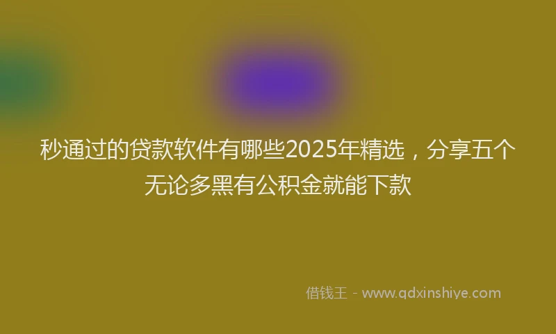 秒通过的贷款软件有哪些2025年精选，分享五个无论多黑有公积金就能下款