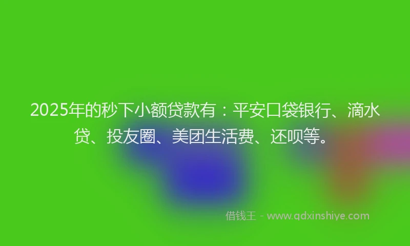 2025年的秒下小额贷款有：平安口袋银行、滴水贷、投友圈、美团生活费、还呗等。