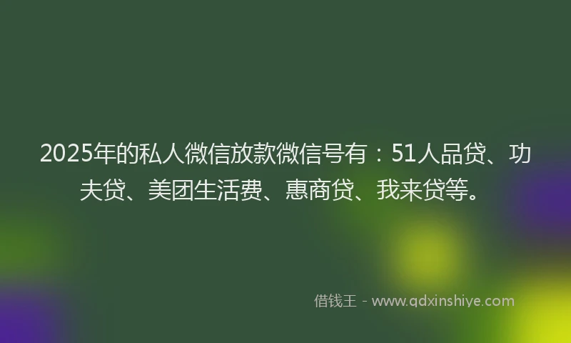 2025年的私人微信放款微信号有：51人品贷、功夫贷、美团生活费、惠商贷、我来贷等。