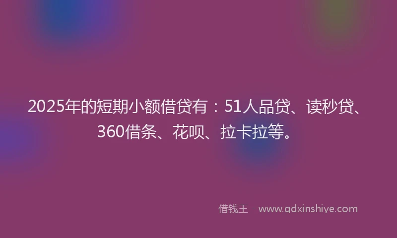 2025年的短期小额借贷有：51人品贷、读秒贷、360借条、花呗、拉卡拉等。
