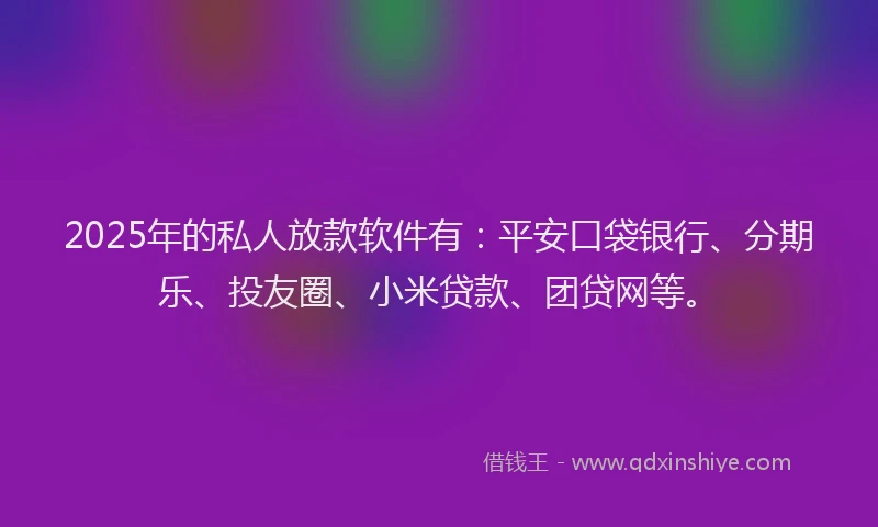 2025年的私人放款软件有：平安口袋银行、分期乐、投友圈、小米贷款、团贷网等。