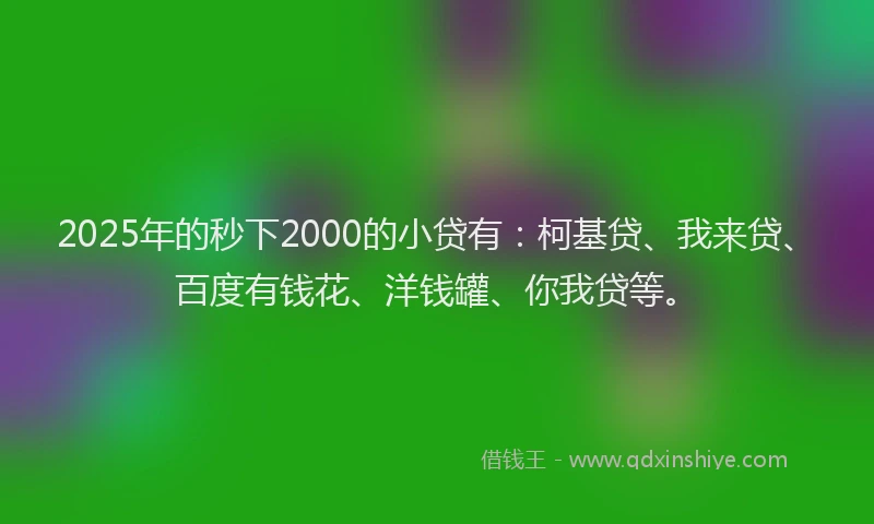 2025年的秒下2000的小贷有：柯基贷、我来贷、百度有钱花、洋钱罐、你我贷等。