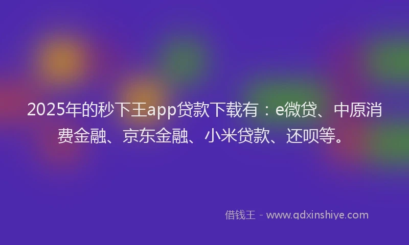 2025年的秒下王app贷款下载有：e微贷、中原消费金融、京东金融、小米贷款、还呗等。