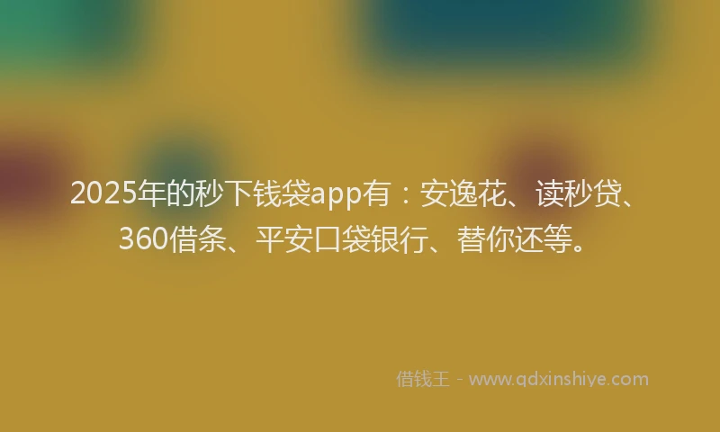 2025年的秒下钱袋app有：安逸花、读秒贷、360借条、平安口袋银行、替你还等。