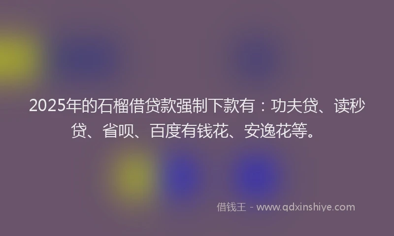 2025年的石榴借贷款强制下款有：功夫贷、读秒贷、省呗、百度有钱花、安逸花等。