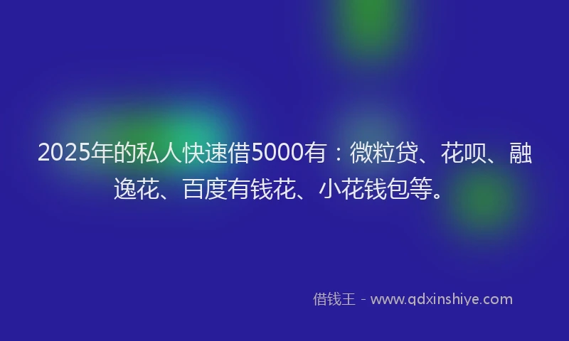 2025年的私人快速借5000有：微粒贷、花呗、融逸花、百度有钱花、小花钱包等。