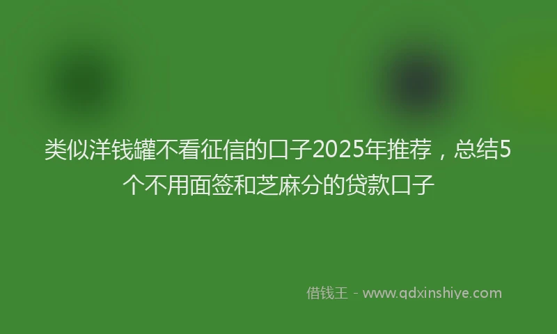 类似洋钱罐不看征信的口子2025年推荐，总结5个不用面签和芝麻分的贷款口子