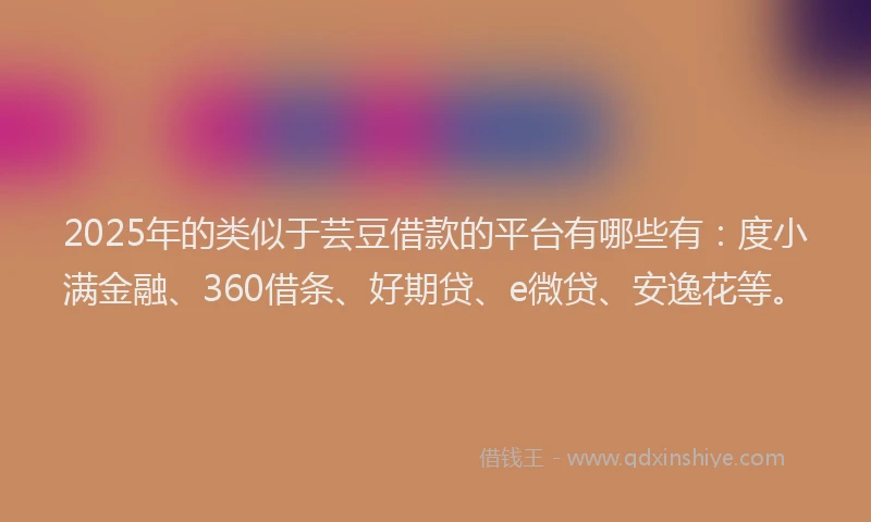 2025年的类似于芸豆借款的平台有哪些有：度小满金融、360借条、好期贷、e微贷、安逸花等。