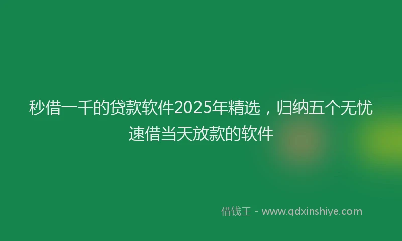秒借一千的贷款软件2025年精选，归纳五个无忧速借当天放款的软件