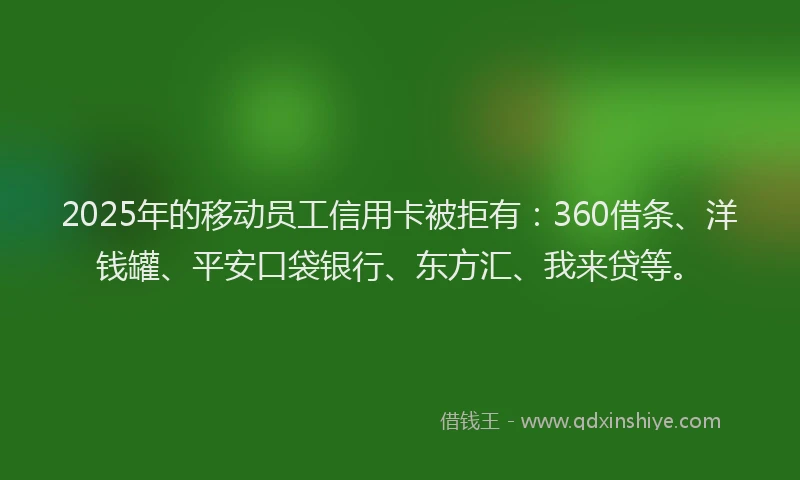 2025年的移动员工信用卡被拒有：360借条、洋钱罐、平安口袋银行、东方汇、我来贷等。