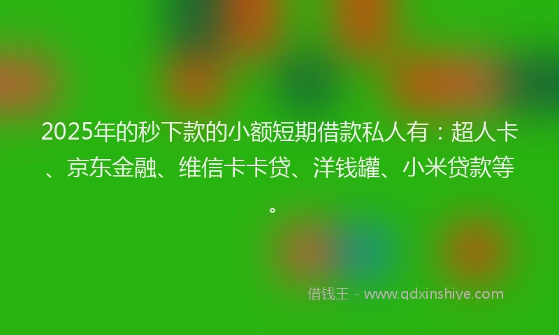 2025年的秒下款的小额短期借款私人有：超人卡、京东金融、维信卡卡贷、洋钱罐、小米贷款等。