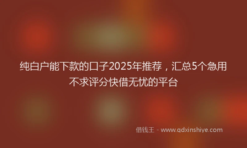 纯白户能下款的口子2025年推荐，汇总5个急用不求评分快借无忧的平台