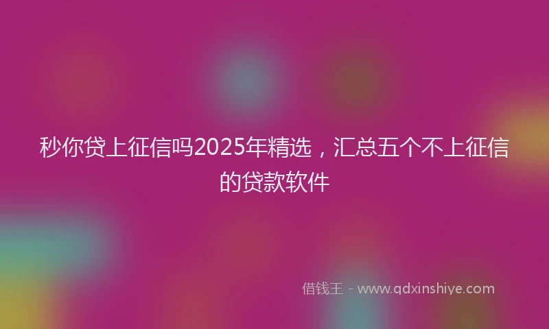 秒你贷上征信吗2025年精选，汇总五个不上征信的贷款软件