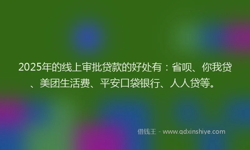 2025年的线上审批贷款的好处有：省呗、你我贷、美团生活费、平安口袋银行、人人贷等。