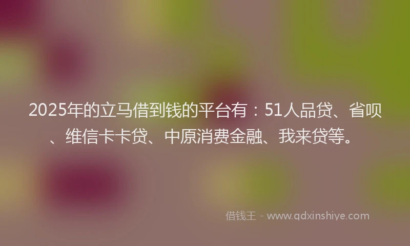 2025年的立马借到钱的平台有:51人品贷、省呗、维信卡卡贷、中原消费金融、我来贷等。