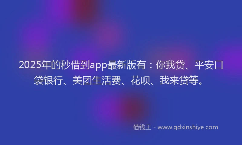2025年的秒借到app最新版有：你我贷、平安口袋银行、美团生活费、花呗、我来贷等。